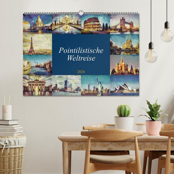 Produktbild: Pointilistische Weltreise (Wandkalender 2026 DIN A2 quer), CALVENDO Monatskalender