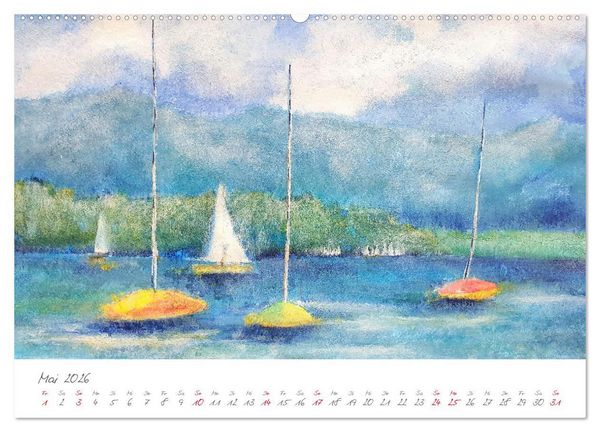 Produktbild: Oberbayerns Seen in Farbe - mit Pinsel und Farbe an den Ufern bayerischer Seen (hochwertiger Premium Wandkalender 2026 DIN A2 quer), Kunstdruck in Hochglanz