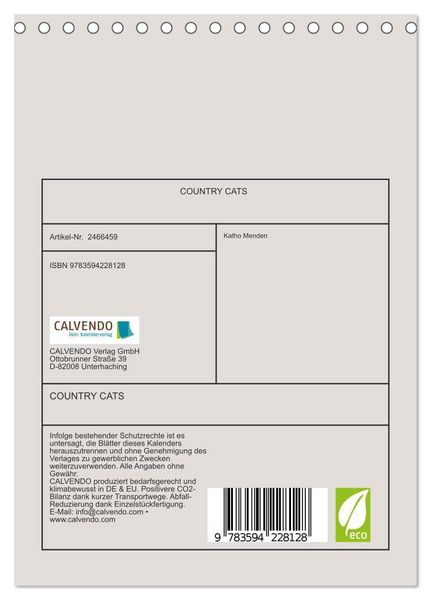 Produktbild: COUNTRY CATS (Tischkalender 2027 DIN A5 hoch), CALVENDO Monatskalender