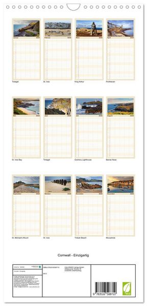 Produktbild: Familienplaner 2026 - Cornwall - Einzigartig mit 5 Spalten (Wandkalender, 21 x 45 cm) CALVENDO