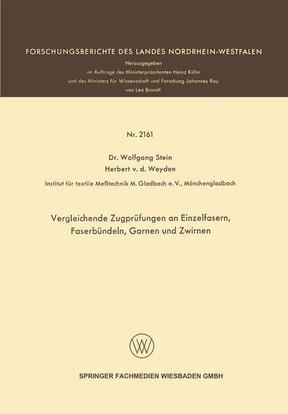 Produktbild: Vergleichende Zugpr&uuml;fungen an Einzelfasern, Faserb&uuml;ndeln, Garnen und Zwirnen