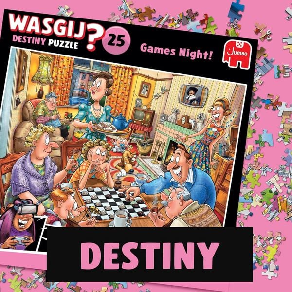 Produktbild: Jumbo 1110100594 - Wasgij Destiny 25, Games Night!, Spieleabend, Comic-Puzzle, 1000 Teile