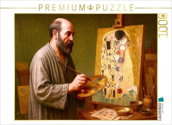 "CALVENDO Puzzle Gustav Klimt malt ""Der Kuss"" | 1000 Teile Lege-Größe 64x48cm Foto-Puzzle für glückliche Stunden"