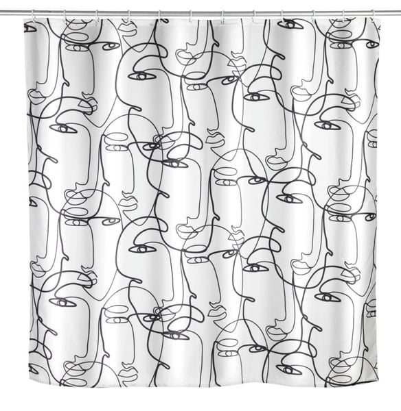 Anti-Schimmel Duschvorhang Mod. Faces, Textil (Polyester), 180 x 200 cm, wasserabweisend, waschbar