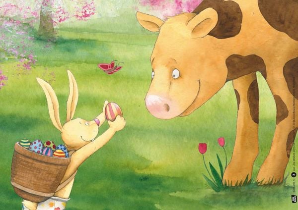 Produktbild: Da dr&uuml;ben sitzt ein Osterhas. Kamishibai Bildkartenset.