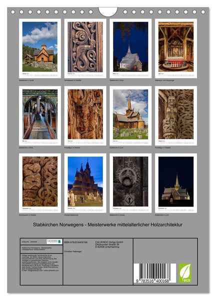 Produktbild: Stabkirchen Norwegens - Meisterwerke mittelalterlicher Holzarchitektur (Wandkalender 2026 DIN A4 hoch), CALVENDO Monatskalender