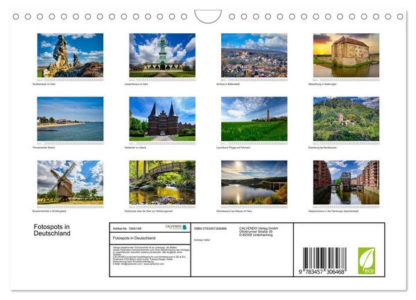 Produktbild: Fotospots in Deutschland (Wandkalender 2026 DIN A4 quer), CALVENDO Monatskalender
