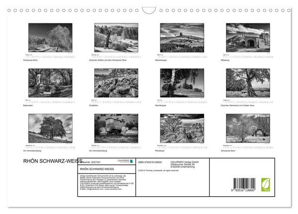 Produktbild: RH&Ouml;N SCHWARZ-WEISS (Wandkalender 2026 DIN A3 quer), CALVENDO Monatskalender