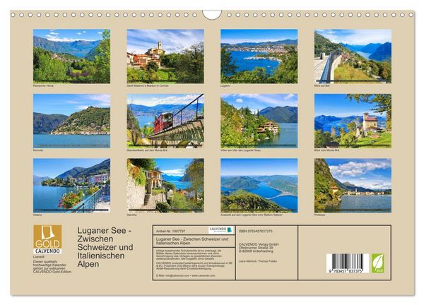 Produktbild: Luganer See - Zwischen Schweizer und Italienischen Alpen (Wandkalender 2026 DIN A3 quer), CALVENDO Monatskalender