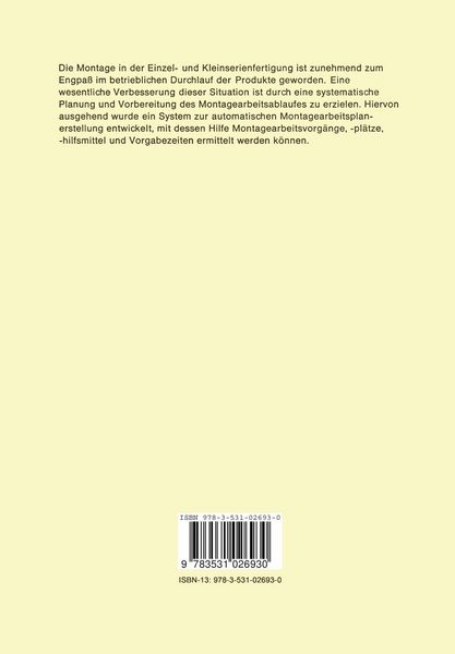Montagearbeitsplanerstellung für Unternehmen der Einzel- und Kleinserienfertigung mit Hilfe der EDV