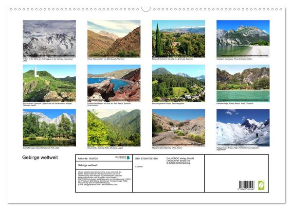 Produktbild: Gebirge weltweit (Wandkalender 2026 DIN A2 quer), CALVENDO Monatskalender