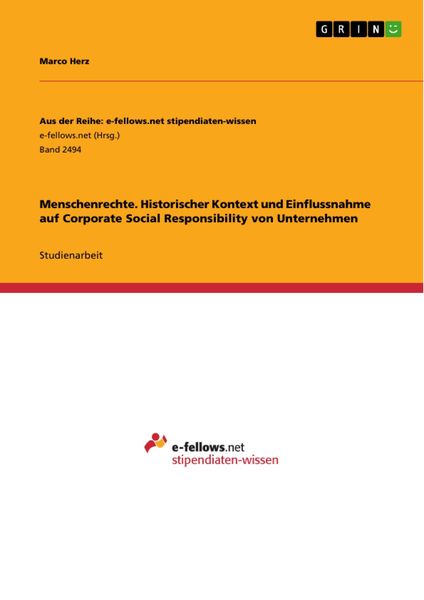 Produktbild: Menschenrechte. Historischer Kontext und Einflussnahme auf Corporate Social Responsibility von Unternehmen