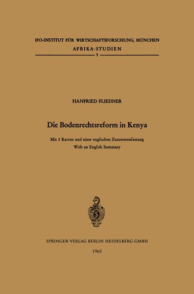 Die Bodenrechtsreform in Kenya, Taschenbuch von H. Fliedner, Springer Berlin, 9783540032519