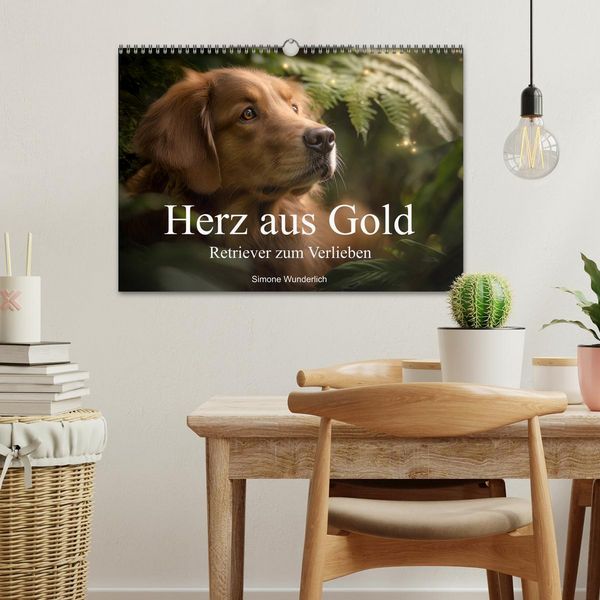 Produktbild: Herz aus Gold - Retriever zum Verlieben (Wandkalender 2026 DIN A3 quer), CALVENDO Monatskalender
