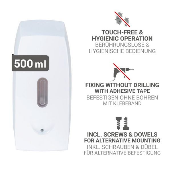 Produktbild: Seifenspender Mod. Tirano, wei&szlig;, Kunststoff, 0.5 l, mit Infrarot-Sensor, tropffrei