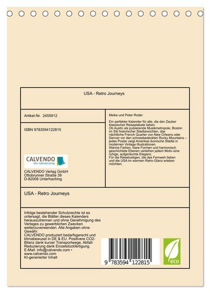 Produktbild: USA - Retro Journeys (Tischkalender 2027 DIN A5 hoch), CALVENDO Monatskalender