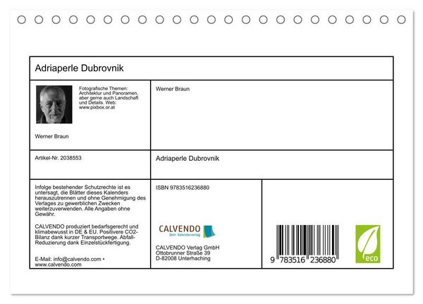Produktbild: Adriaperle Dubrovnik (Tischkalender 2026 DIN A5 quer), CALVENDO Monatskalender
