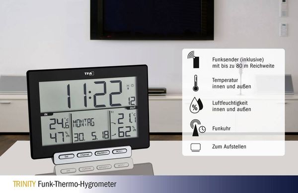 Produktbild: TFA Dostmann Trinity Funk-Thermo-/Hygrometer Schwarz 30.3058.01