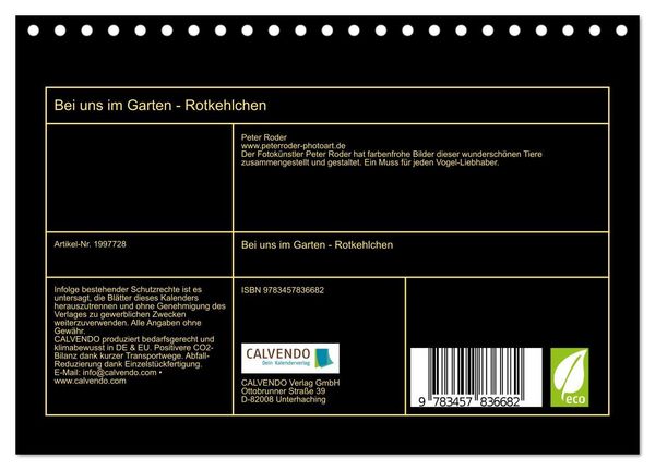 Produktbild: Bei uns im Garten - Rotkehlchen (Tischkalender 2026 DIN A5 quer), CALVENDO Monatskalender