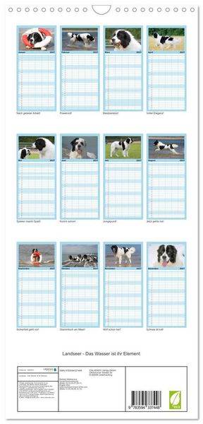 Produktbild: Familienplaner 2027 - Landseer - Das Wasser ist ihr Element mit 5 Spalten (Wandkalender, 21 x 45 cm) CALVENDO