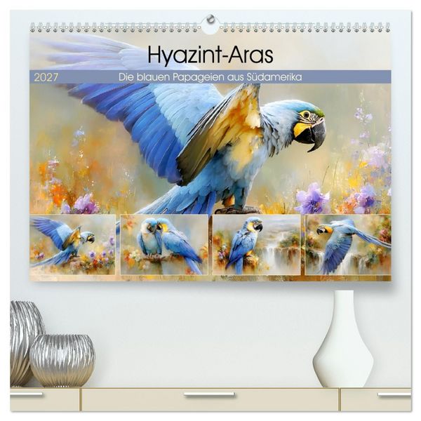 Produktbild: Hyazint-Aras. Die blauen Papageien aus S&uuml;damerika (hochwertiger Premium Wandkalender 2027 DIN A2 quer), Kunstdruck in Hochglanz