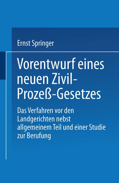 Produktbild: Vorentwurf eines neuen Zivil-Proze&szlig;-Gesetzes