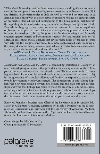 Produktbild: Educational Partnerships and the State: The Paradoxes of Governing Schools, Children, and Families