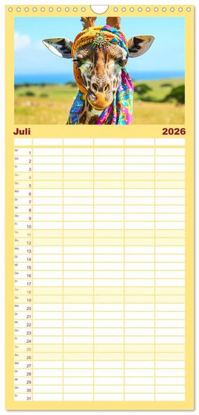 Produktbild: Familienplaner 2026 - Giraffen-Trend. Hals und Stil mit 5 Spalten (Wandkalender, 21 x 45 cm) CALVENDO