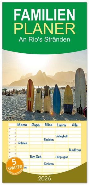 Produktbild: Familienplaner 2026 - An Rio's Str&auml;nden mit 5 Spalten (Wandkalender, 21 x 45 cm) CALVENDO