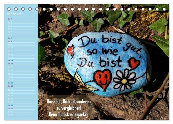 Produktbild: Achtsamkeitssteine - Inspirationen & Mutmacher-Spr&uuml;che f&uuml;r Dich (Tischkalender 2026 DIN A5 quer), CALVENDO Monatskalender