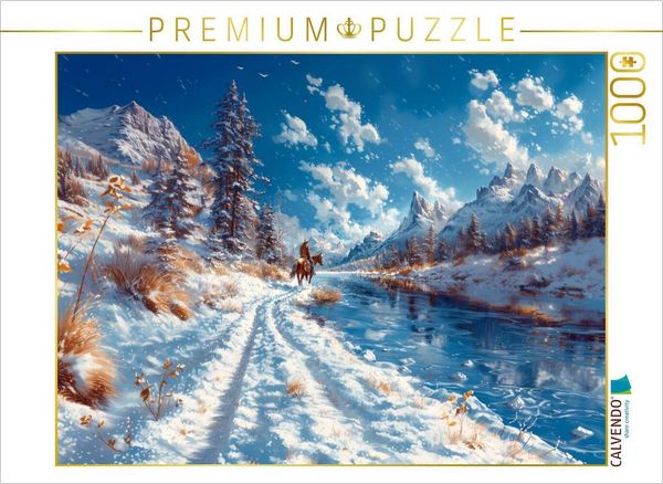 Produktbild: CALVENDO Puzzle Unbegrenzte Stille - Reiter auf Pferd in Winterlandschaft | 1000 Teile Lege-Gr&ouml;&szlig;e 64x48cm Foto-Puzzle f&uuml;r gl&uuml;ckliche Stunden