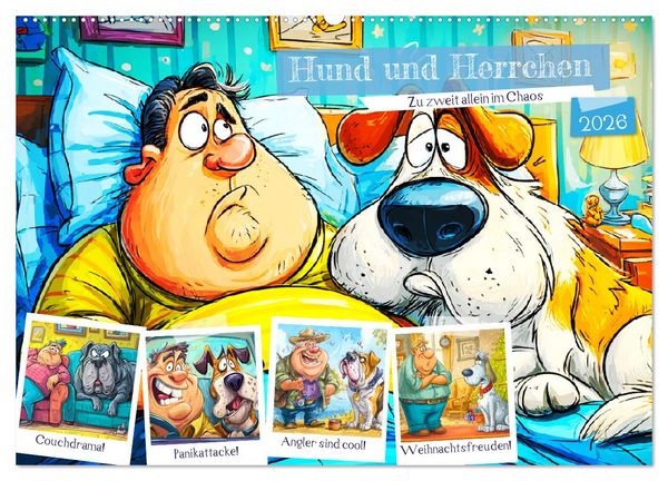 Produktbild: Hund und Herrchen. Zu zweit allein im Chaos (Wandkalender 2026 DIN A2 quer), CALVENDO Monatskalender