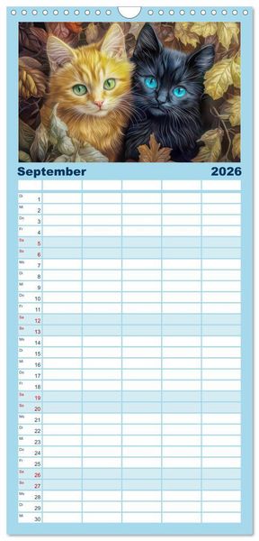 Produktbild: Familienplaner 2026 - Katzen Illustrationen - Faszination pur mit 5 Spalten (Wandkalender, 21 x 45 cm) CALVENDO