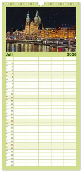 Produktbild: Familienplaner 2026 - Amsterdam am Tag und bei Nacht mit 5 Spalten (Wandkalender, 21 x 45 cm) CALVENDO