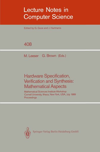 Produktbild: Hardware Specification, Verification and Synthesis: Mathematical Aspects