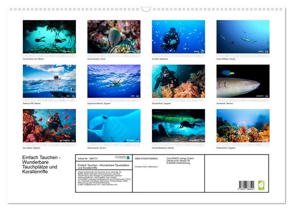 Produktbild: Einfach Tauchen - Wunderbare Tauchpl&auml;tze und Korallenriffe (Wandkalender 2026 DIN A2 quer), CALVENDO Monatskalender
