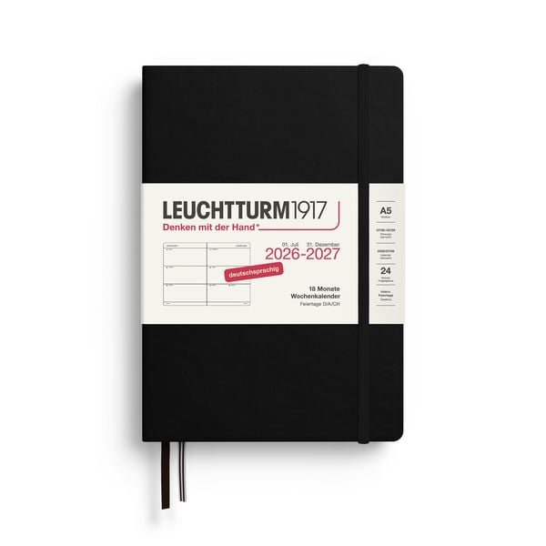 Produktbild: Wochenkalender Medium (A5) 2027, 18 Monate, Schwarz, Deutsch