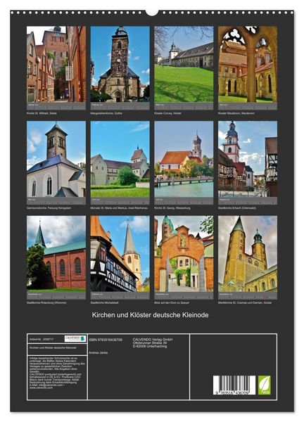 Produktbild: Kirchen und Kl&ouml;ster deutsche Kleinode (hochwertiger Premium Wandkalender 2026 DIN A2 hoch), Kunstdruck in Hochglanz