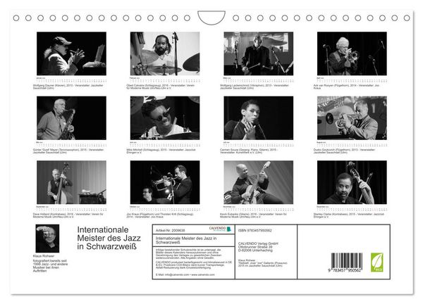 Produktbild: Internationale Meister des Jazz in Schwarzwei&szlig; (Wandkalender 2026 DIN A4 quer), CALVENDO Monatskalender