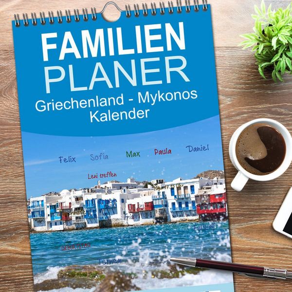 Produktbild: Familienplaner 2026 - Griechenland - Mykonos Kalender mit 5 Spalten (Wandkalender, 21 x 45 cm) CALVENDO