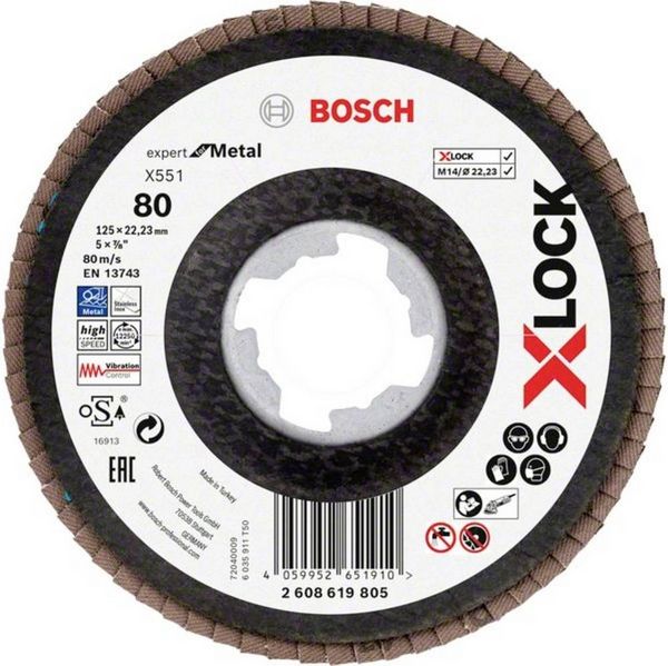 Produktbild: Bosch Accessories 2608619805 X551 F&auml;cherschleifscheibe Durchmesser 125 mm Bohrungs-&Oslash; 22.23 mm K&ouml;rnung (num) 80 1 St.
