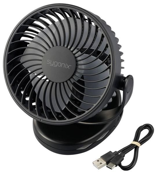 Produktbild: Sygonix Akku-Ventilator 4W Schwarz mit Akku