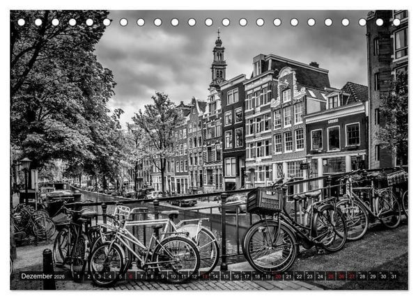 Produktbild: AMSTERDAM Stadtherz in Monochrom (Tischkalender 2026 DIN A5 quer), CALVENDO Monatskalender