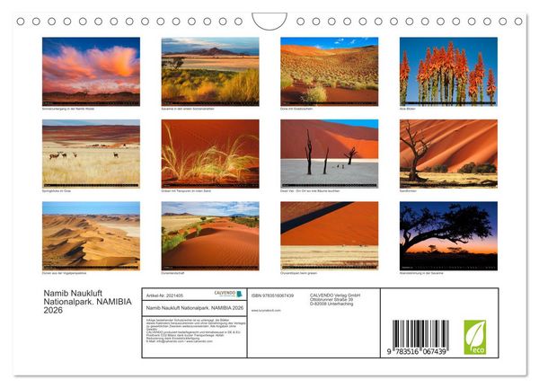 Produktbild: Namib Naukluft Nationalpark. NAMIBIA 2026 (Wandkalender 2026 DIN A4 quer), CALVENDO Monatskalender