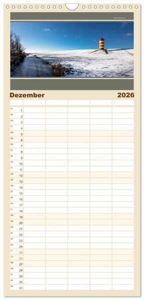 Produktbild: Familienplaner 2026 - Der Pilsumer Leuchtturm mit 5 Spalten (Wandkalender, 21 x 45 cm) CALVENDO