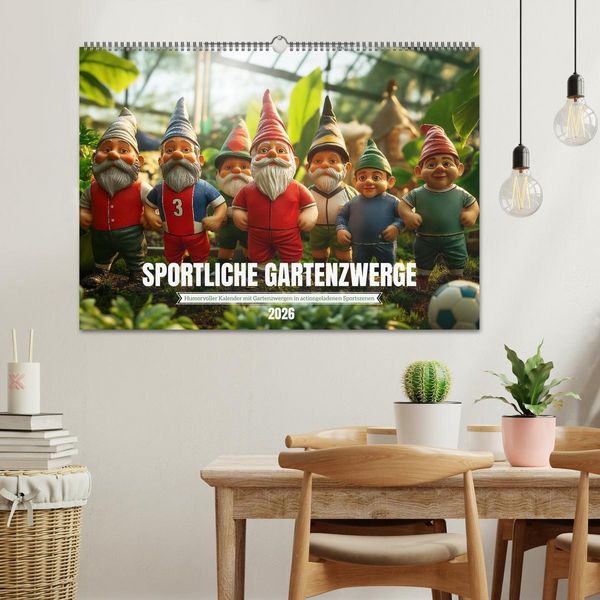 Produktbild: Sportliche Gartenzwerge (Wandkalender 2026 DIN A2 quer), CALVENDO Monatskalender