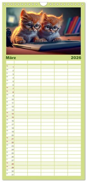 Produktbild: Familienplaner 2026 - Katzen Freunde mit 5 Spalten (Wandkalender, 21 x 45 cm) CALVENDO