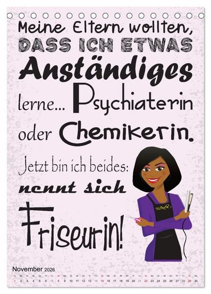 Produktbild: Haarige Friseurspr&uuml;che (Tischkalender 2026 DIN A5 hoch), CALVENDO Monatskalender