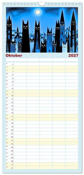 Produktbild: Familienplaner 2027 - Schnurrendes Katzenget&uuml;mmel mit 5 Spalten (Wandkalender, 21 x 45 cm) CALVENDO