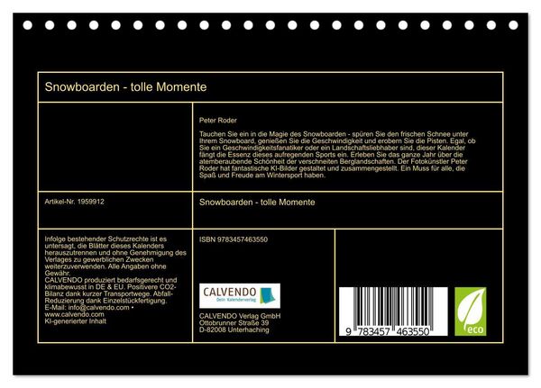 Produktbild: Snowboarden - tolle Momente (Tischkalender 2026 DIN A5 quer), CALVENDO Monatskalender
